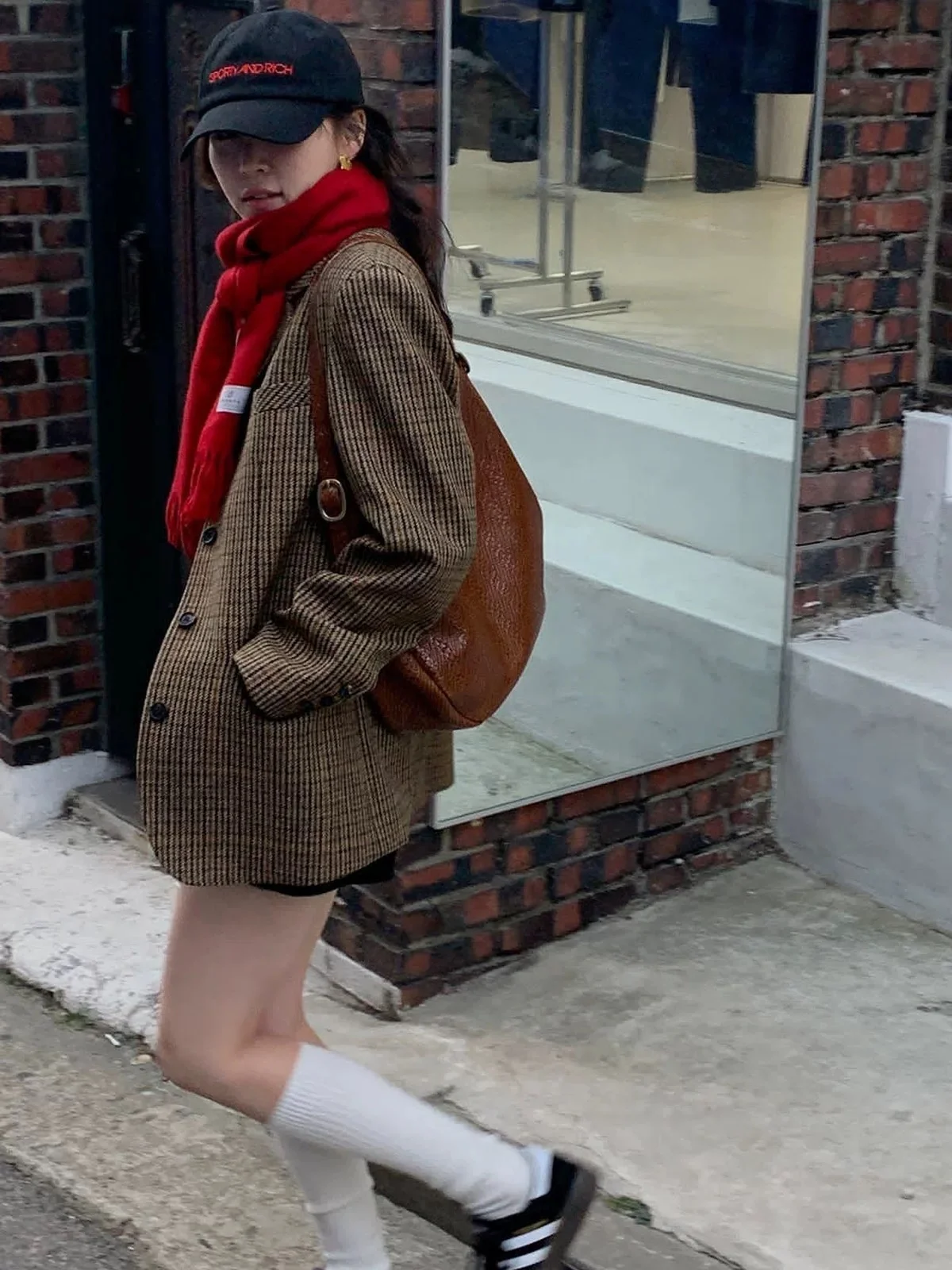 

Autumn Winter Thiened Warm Casual Loose Faionable Korean Sle Women's Suit Jaet Sli Plaid Pattern Single Button