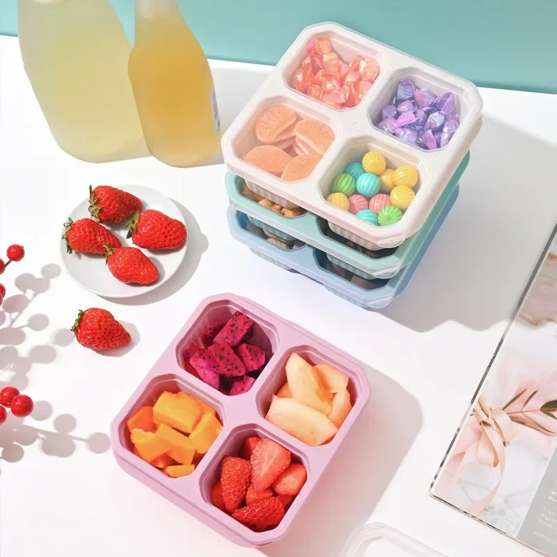 Snack Box with Four Transparent Lids, Snack Container, Food Box for Fresh-keeping Snacks, Lunch Box, Dried Fruit Box, Adult Meal