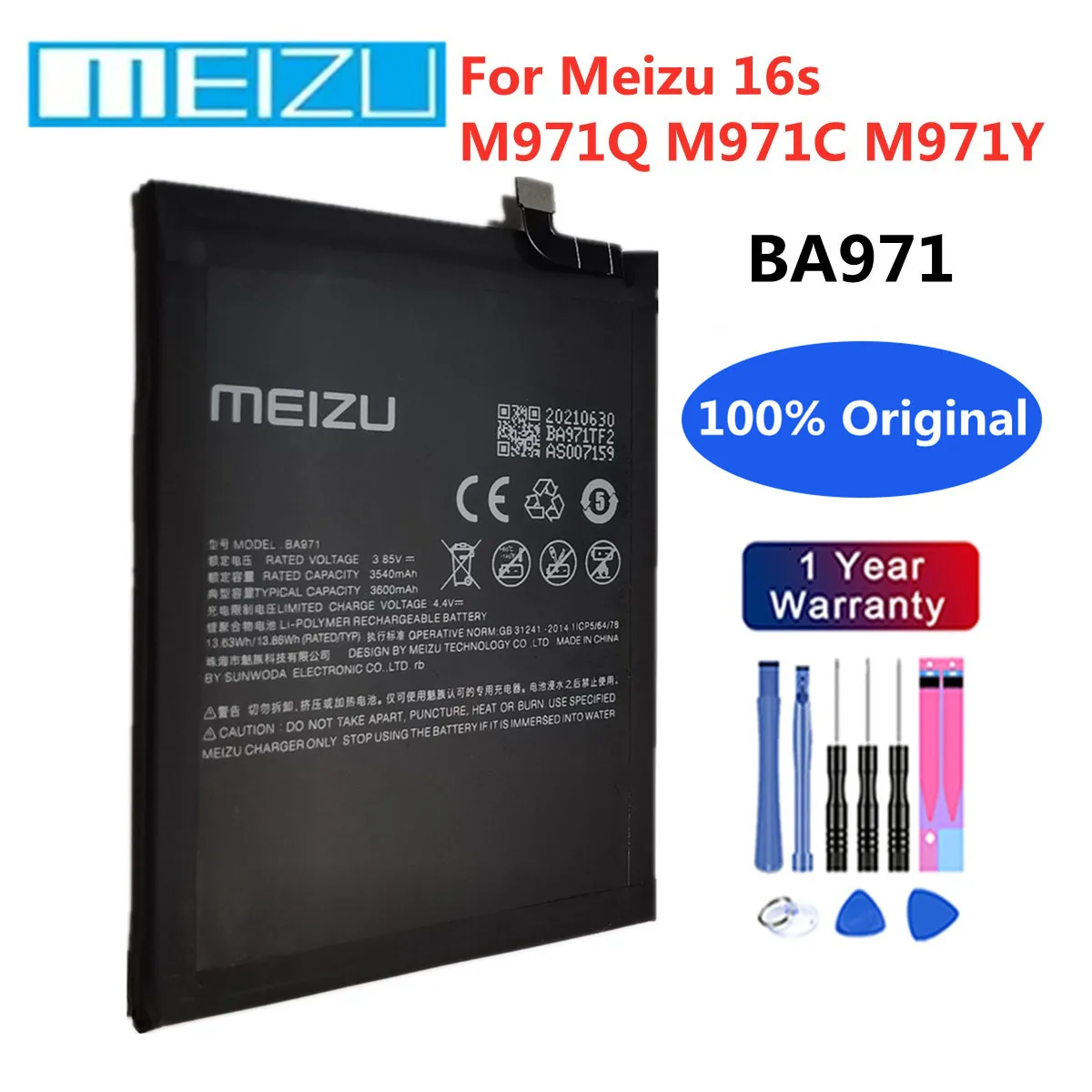 

100% Original New Meizu 3600mAh BA971 Replacement Battery For Meizu 16s M971Q M971C M971Y Mobile Phone Battery Batteries Bateria