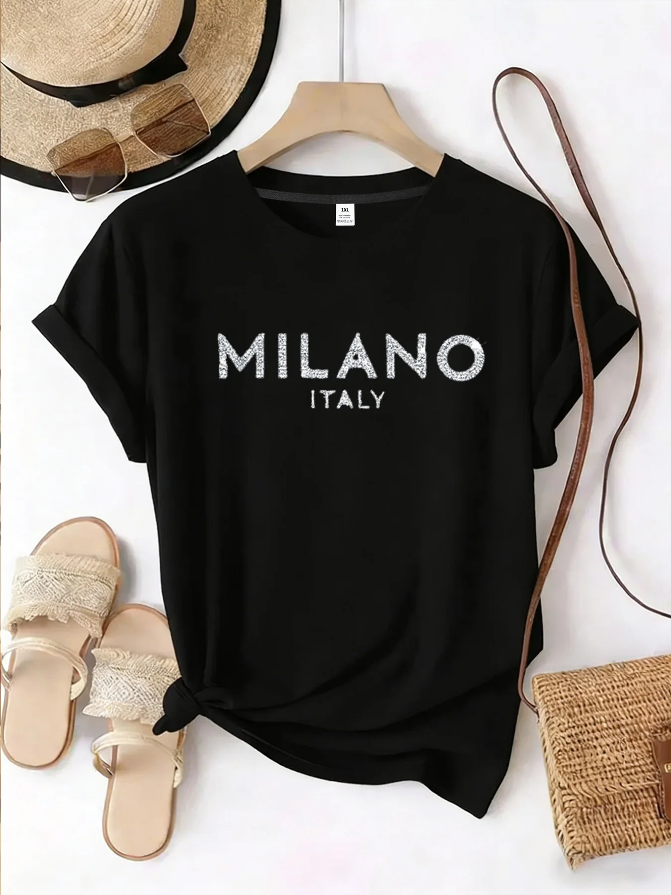 

【YJ00058】Женская футболка больших размеров с круглым вырезом, короткими рукавами, эластичными полурукавами и модными принтами.