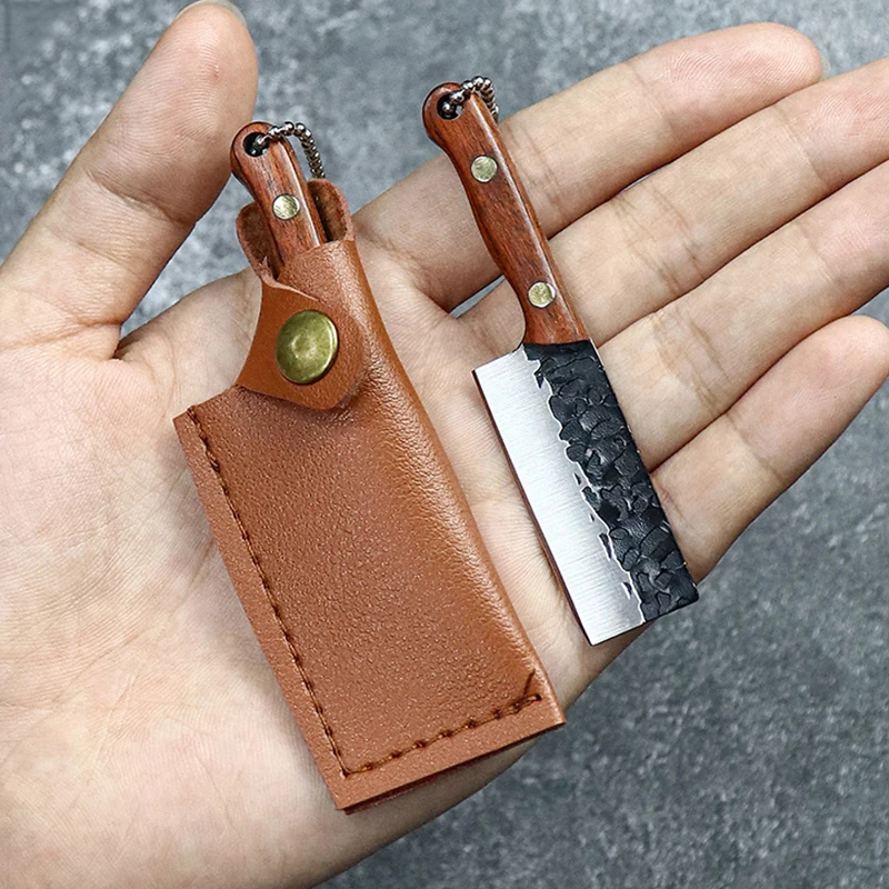 Mini cuchillo de bolsillo de acero, llavero con Funda de cuero, colgante, cortador de hoja, portátil, autodefensa, cuchillo Express, desempaquetar, regalo