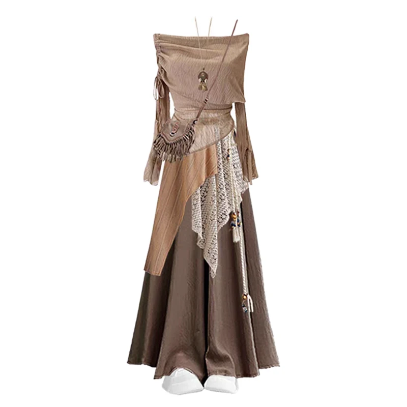 Ele الخريف المحملة قطعة مجموعة المرأة Faion oulder Bared تنورة عادية السراويل الستار تصميم الحسية سيدة Sle