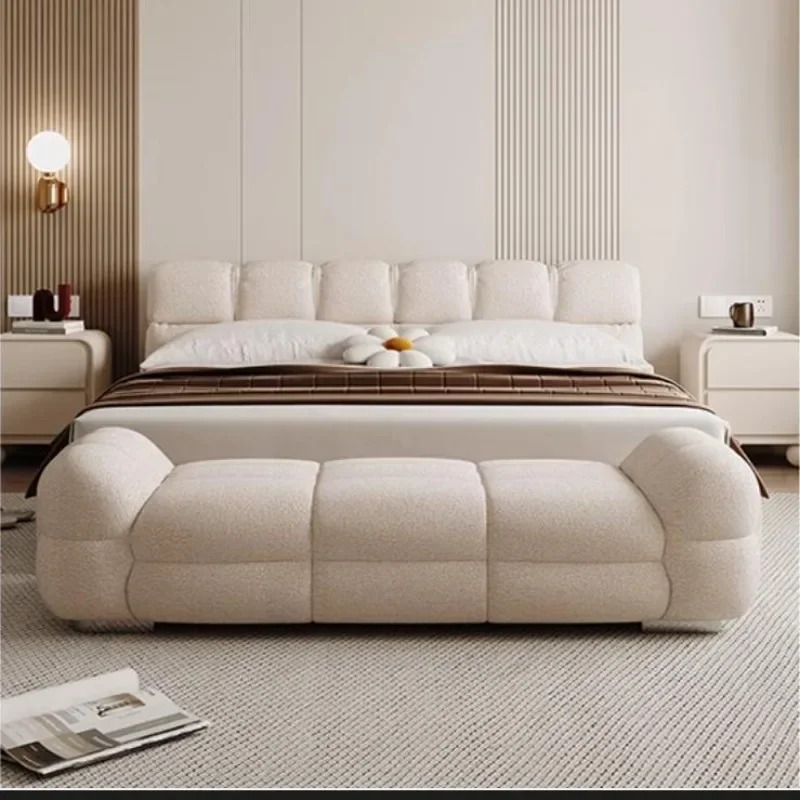 Cream style French lamb wool bedroom bedside stool solid wood home shoe changing stool Soft seat cushion bench Furniture