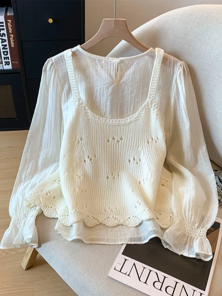 Rood uitgehold gebreid vest met bandjes Lente vroege dames Faion tweedelige set woon-werkverkeer Sle Loose Fit Long Sve Soft