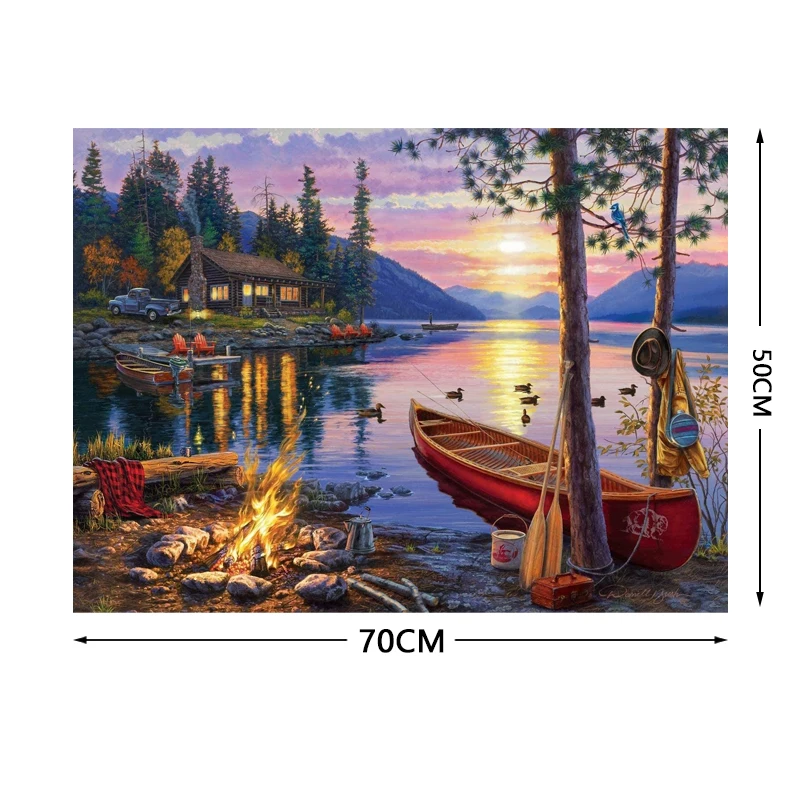 70*50cm Puzzle dla dorosłych 1000 sztuk papieru Puzzle Darrell Bush Canoe Lake słynny obraz serii zabawki wykonane ręcznie edukacyjnych