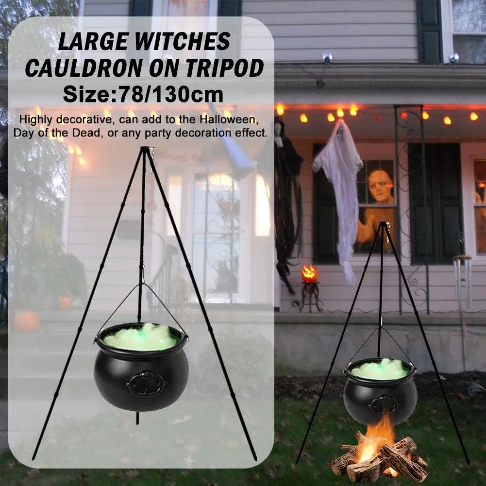 Halloween Decor Large Witch Cauldron On Tripod With Black Plastic Bucket Hocus Candy Lights Garden Decoration Party Bowl Po X2k5