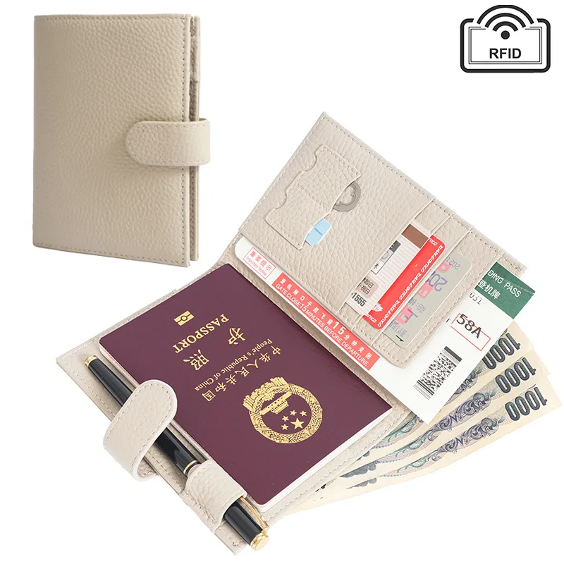 

Genuine Leather passport bag slim multi-functional document wallet storage bags zipper buckle travel passport holder