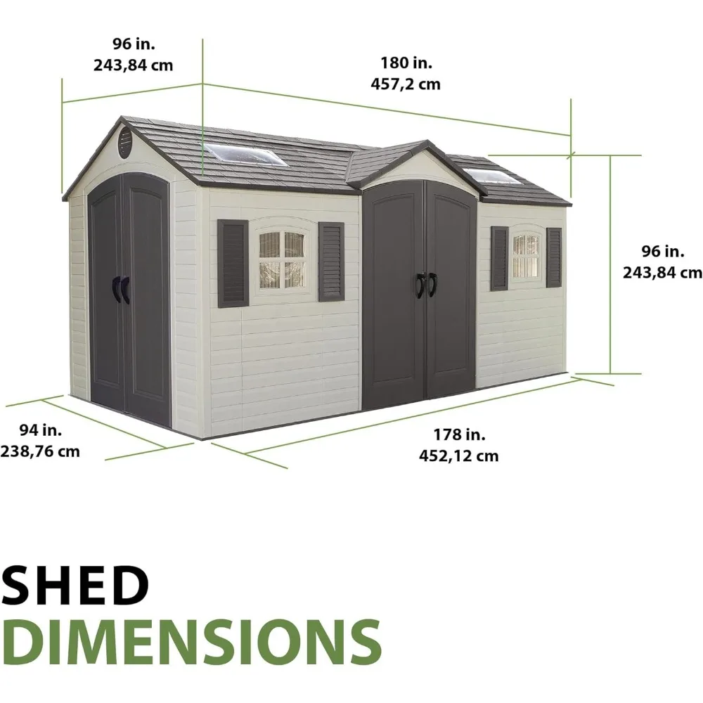 15 x 8 ft Outdoor Storage Shed, UV-protected, Sturdy Steel-Reinforced Construction, Outdoor Dual Entry Tool Shed