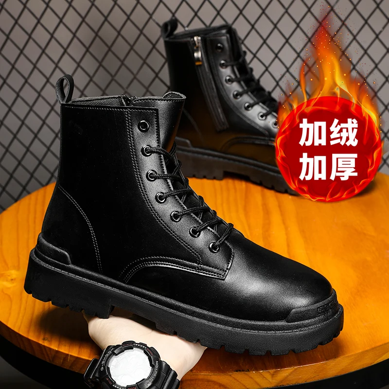 

Парные ботинки, мужские мотоциклетные ботинки из натуральной кожи, сохраняющие тепло, водонепроницаемые, противоскользящие, теплые хлопковые женские модные ботильоны