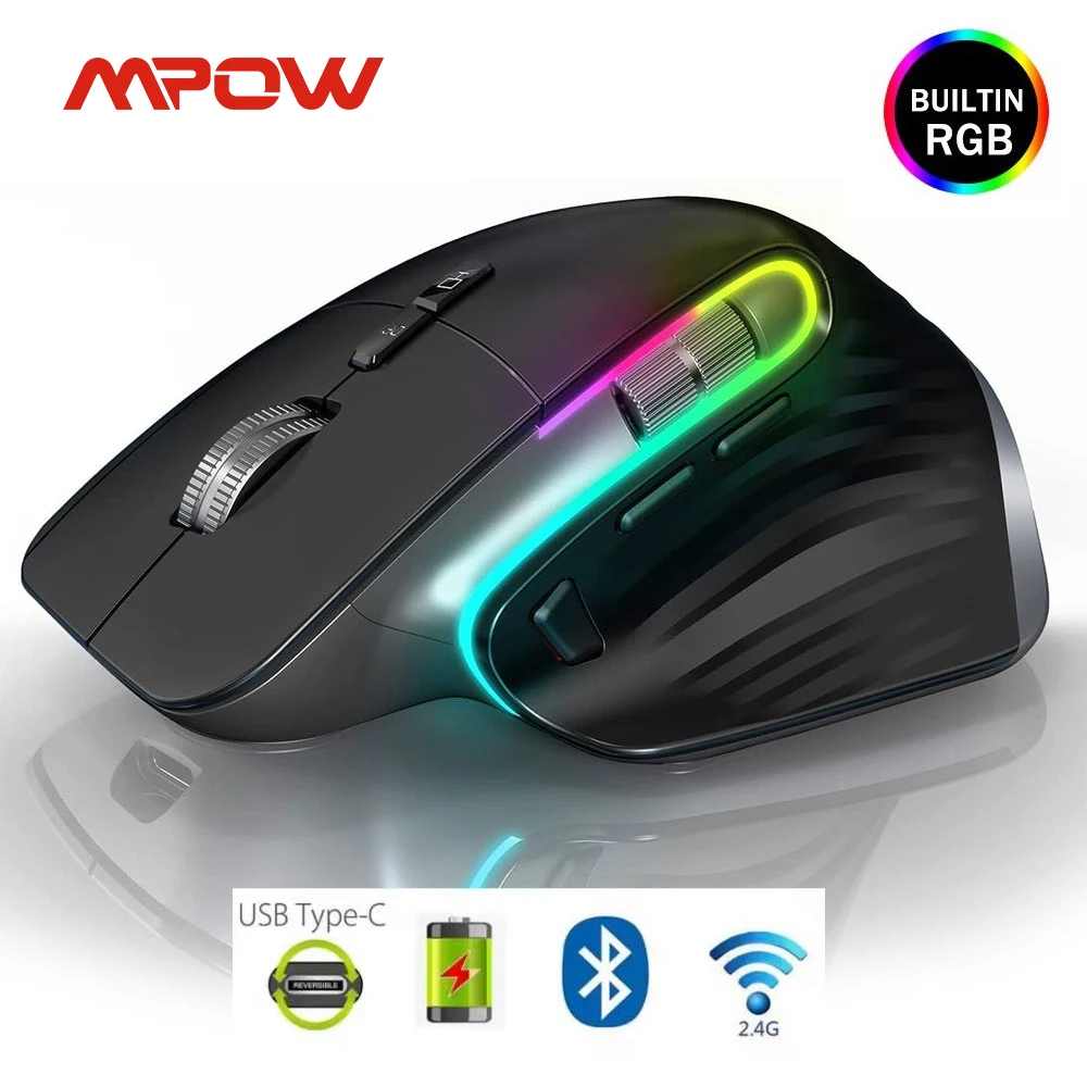 Mpow M10 Multi-Mode Bluetooth/2.4G Wireless/Wired Mouse Rechargeable Silent Ergonomic Mouse DPI Up 4000 For Gaming Home Office