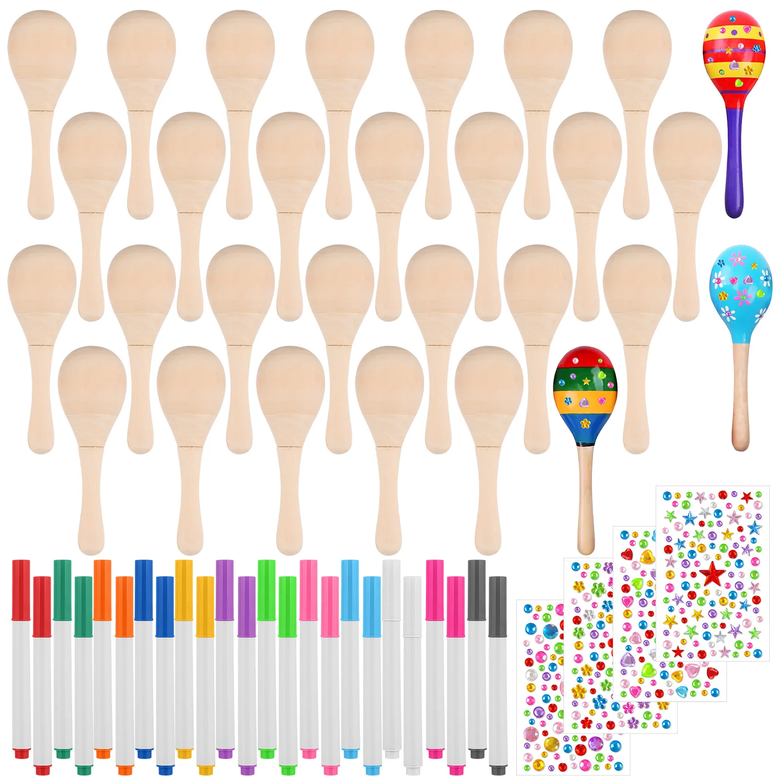 Maracas De madera para niños, juego DIY con 24 bolígrafos De colores, instrumentos musicales Maracas para Fiesta mexicana Cinco De Mayo, 30 Uds.