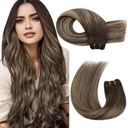 Moresoo Hair Bundles Real Human Hair Weft Sew in Weave Remy Brazilian Hair 100G 14-24IN Full Head Hair Pieces for Women