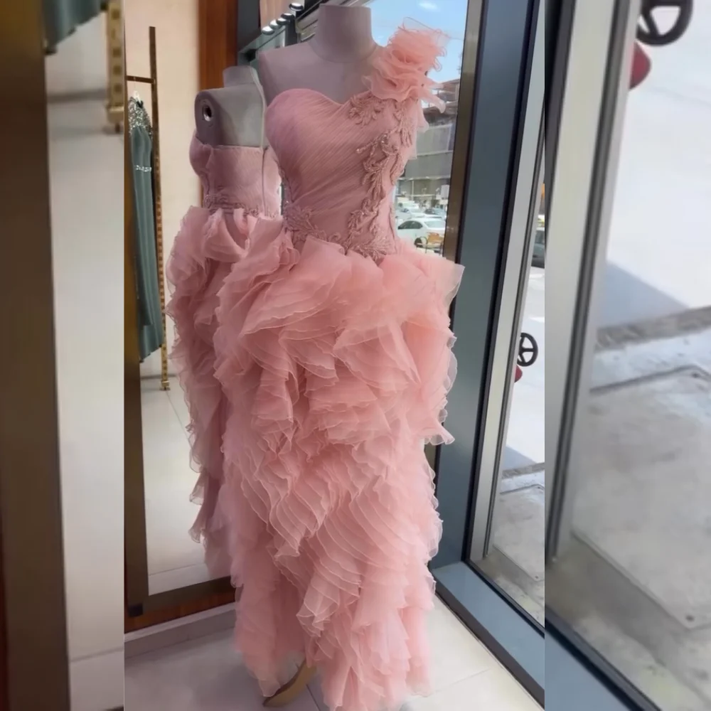 

Customized Simple Organza Pleat Sequined Pattern Straight One-shoulder Long Dresses Bespoke Occasion Chinese Style