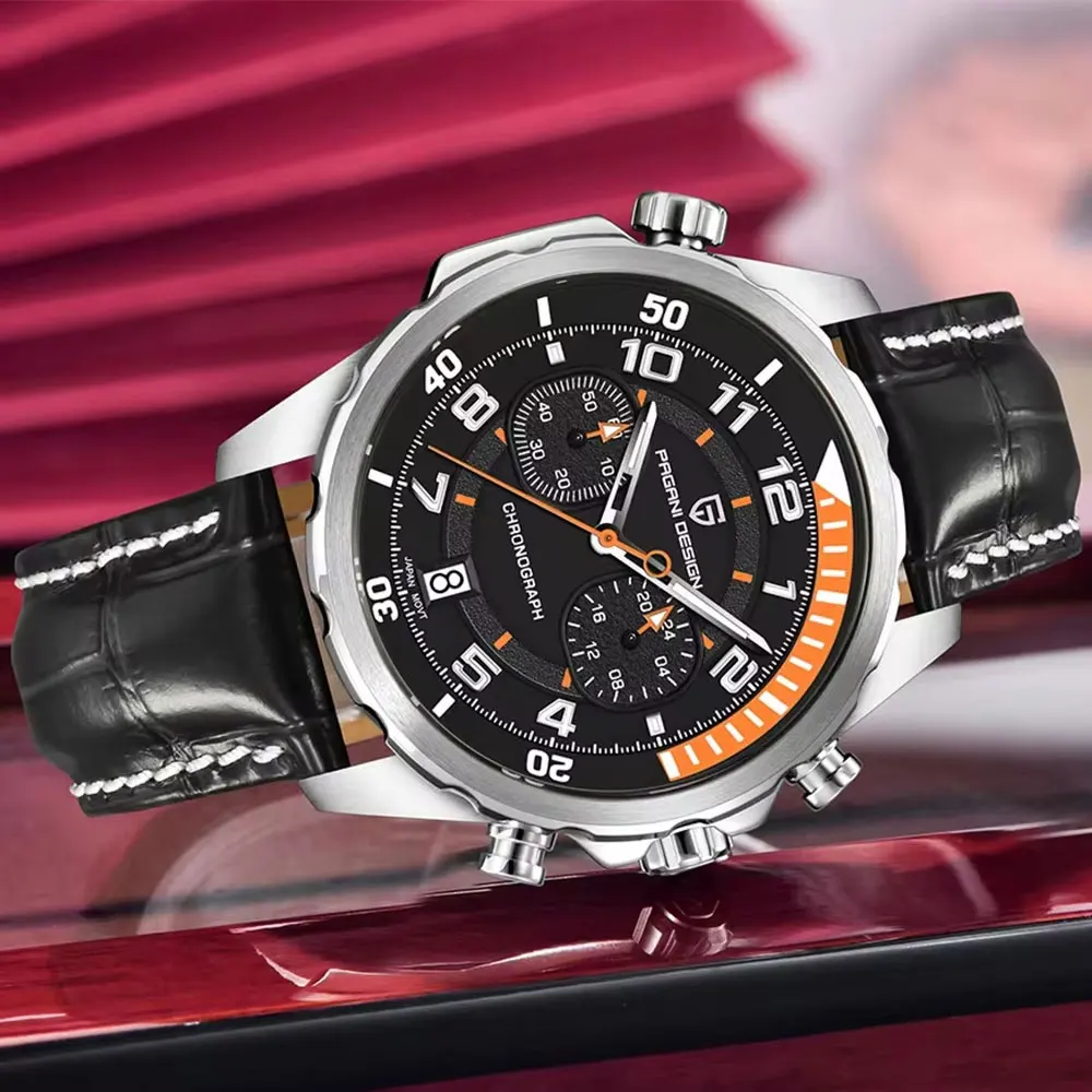 

Новые мужские часы PAGANI DESIGN, суперсветящиеся кварцевые часы для мужчин, хронограф, AR-сапфир, водонепроницаемые, кожаные, спортивные часы, подарок для мужчин