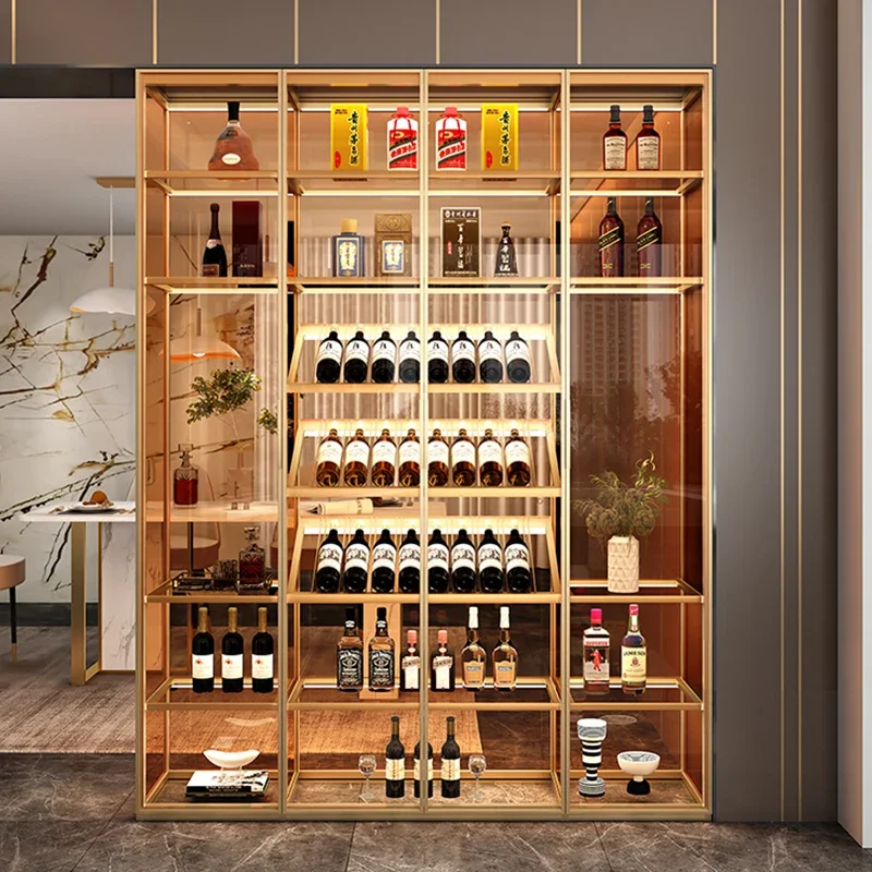 

Aluminum alloy wine cabinet against the wall of the living room partition cabinet modern light luxury high-end simple small wine