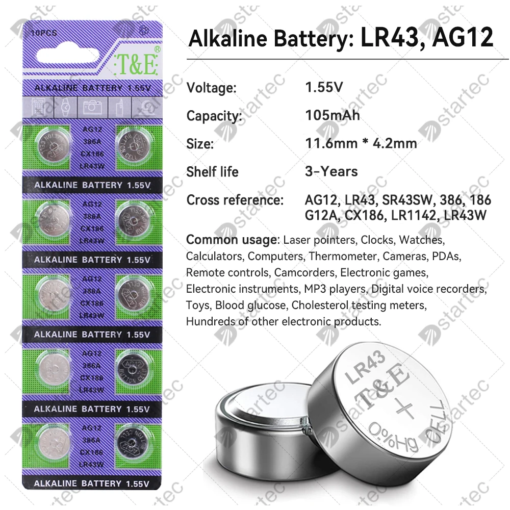 10PCS-300PCS 1.55V AG12 LR43 SR43 186 386 LR1142 V12GA AG 12 Button Batteries SR43W SR1142 Cell Coin Watch Toys Remote Battery