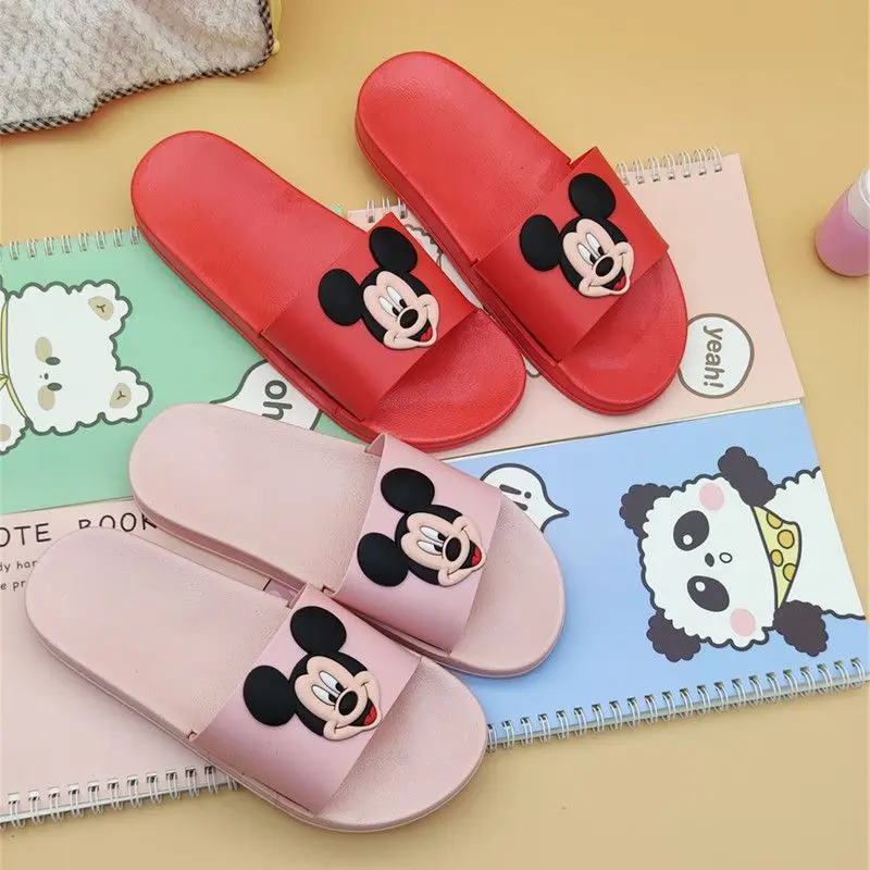 Disney Slippers Women Mickey Mouse Summer Children\'s Home Indoor and Outdoor Non slip Parent-child Cartoon Slippers Couple Shoes