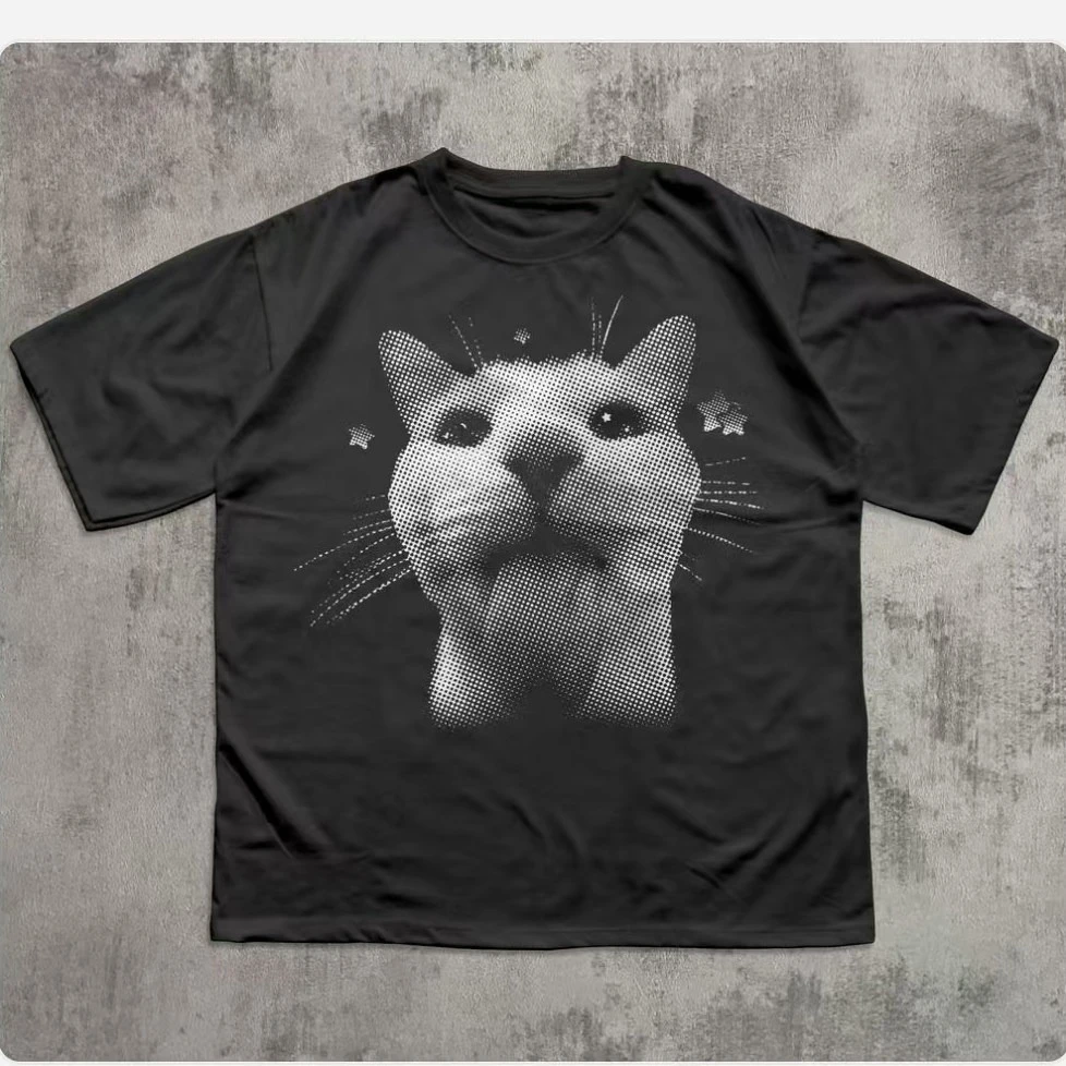 Y2K RETRO FREAKY CAT MEME Cat Fun Graphic Tee Cotton Mens Womens T-Shirt Vintage Streetwear