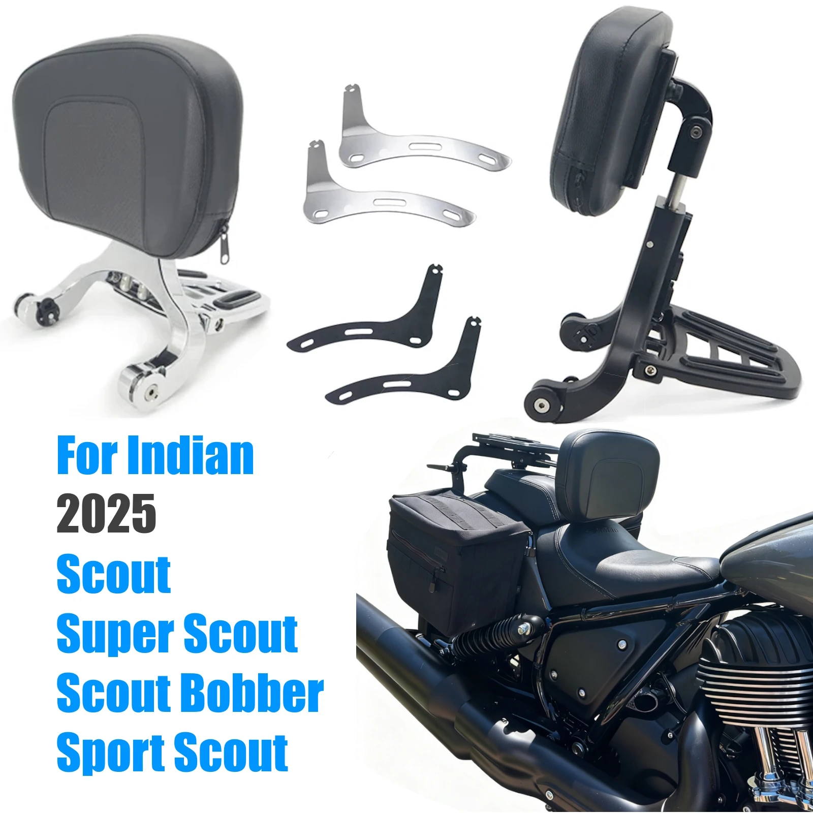 لـ Indian 2025 Super Scout Bobber Sport Scout 101 Sixty ملحقات قابلة للتعديل قابلة للطي للدراجات النارية مسند ظهر للركاب سيسي بار