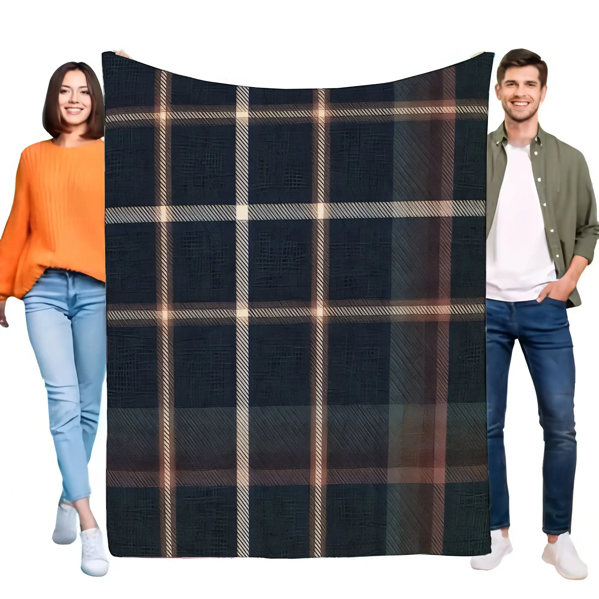 Navy Plaid Fleece Blanket Soft Warm Cozy Lightweight Checked Pattern Throw for Bed Sofa Couch Living Room Decorative Gift