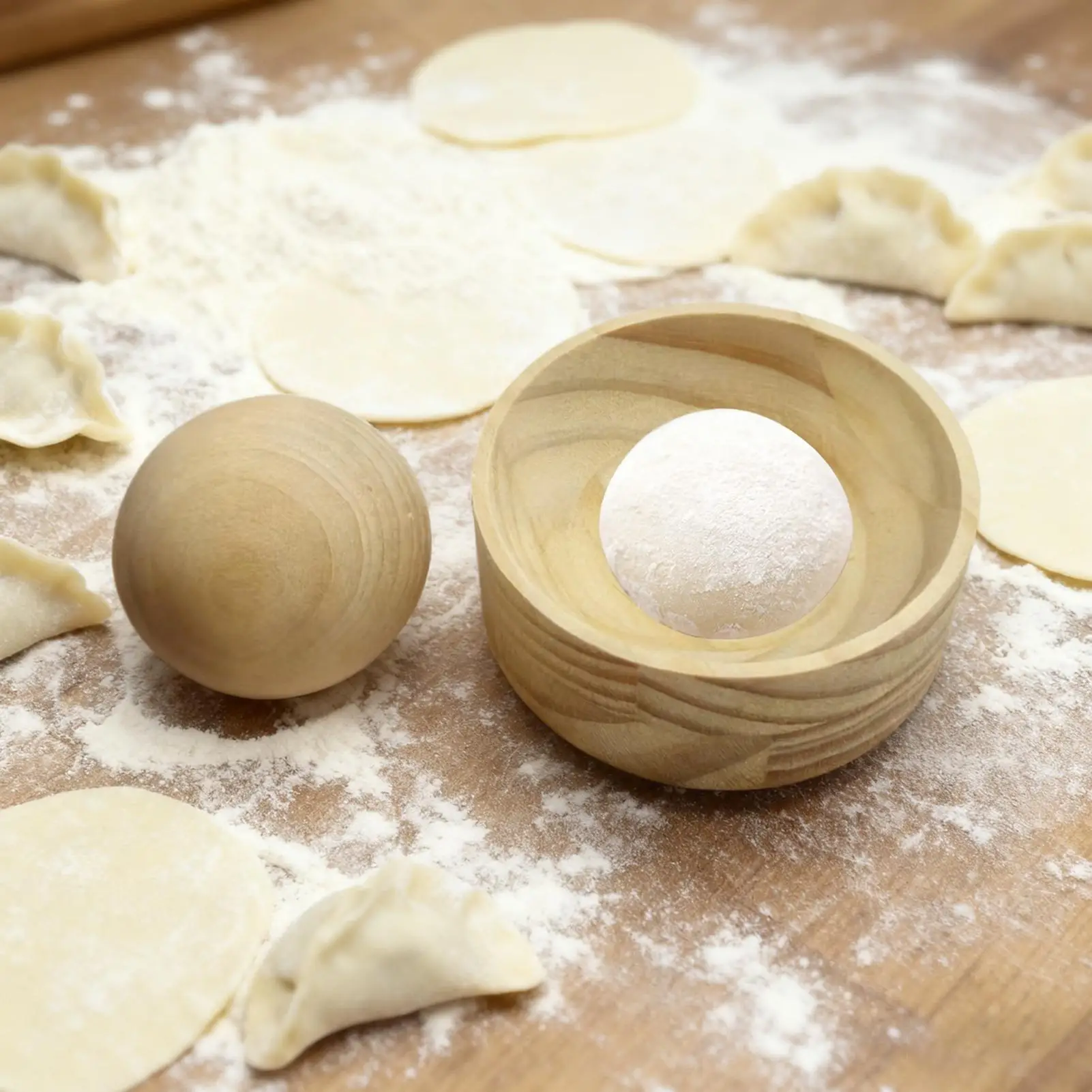 Wood Dumpling Maker Mold And Ball Manual Dough Skin Presser Hand Pie Rolling Ball For Dumpling Pie Bun Pastry Kitchen Tools