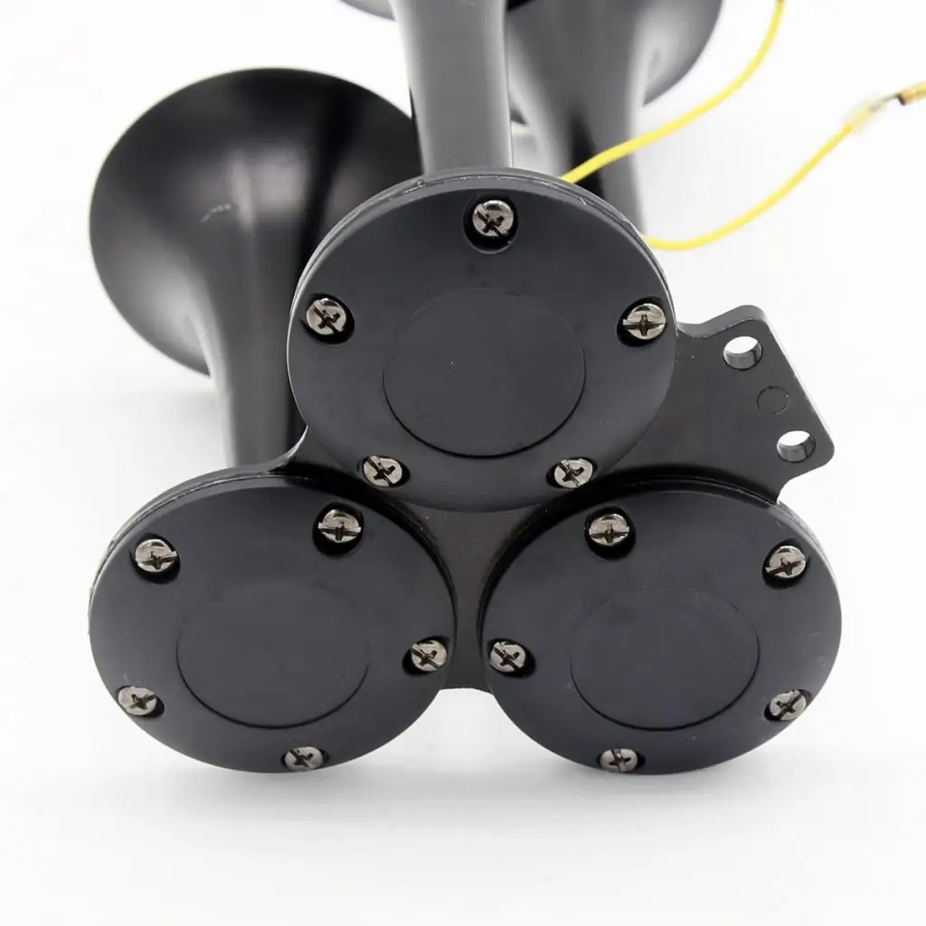 

Universal Car Triple Trumpet Train Horn 12V Loud Air Horn Durable Black Finish for Trucks Rvs Motorcycles