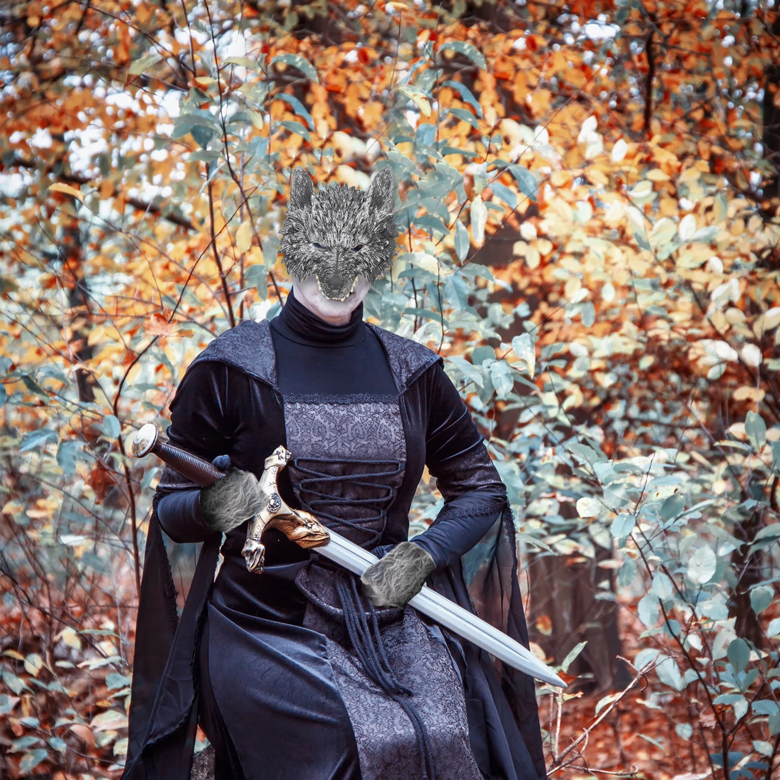 

1 set Wolf Suit Mask Glove Tail Cosplay Costume Animal Kit Halloween Party Fancy Dress Decorative Prop Festive Accessories