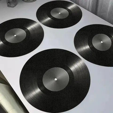 VIKAMA Retro Vinyl Record Circular Linen Placemat Heat-Insulating And Wear-Resistant Dining Table Mat Desktop Decoration