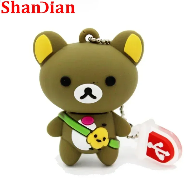 SHANDIAN Cute Bear USB Flash Drives 64GB Cartoon Pen Drive 32GB Creative Gifts for Kids Memory Stick 16GB Free Key Chain U Disk