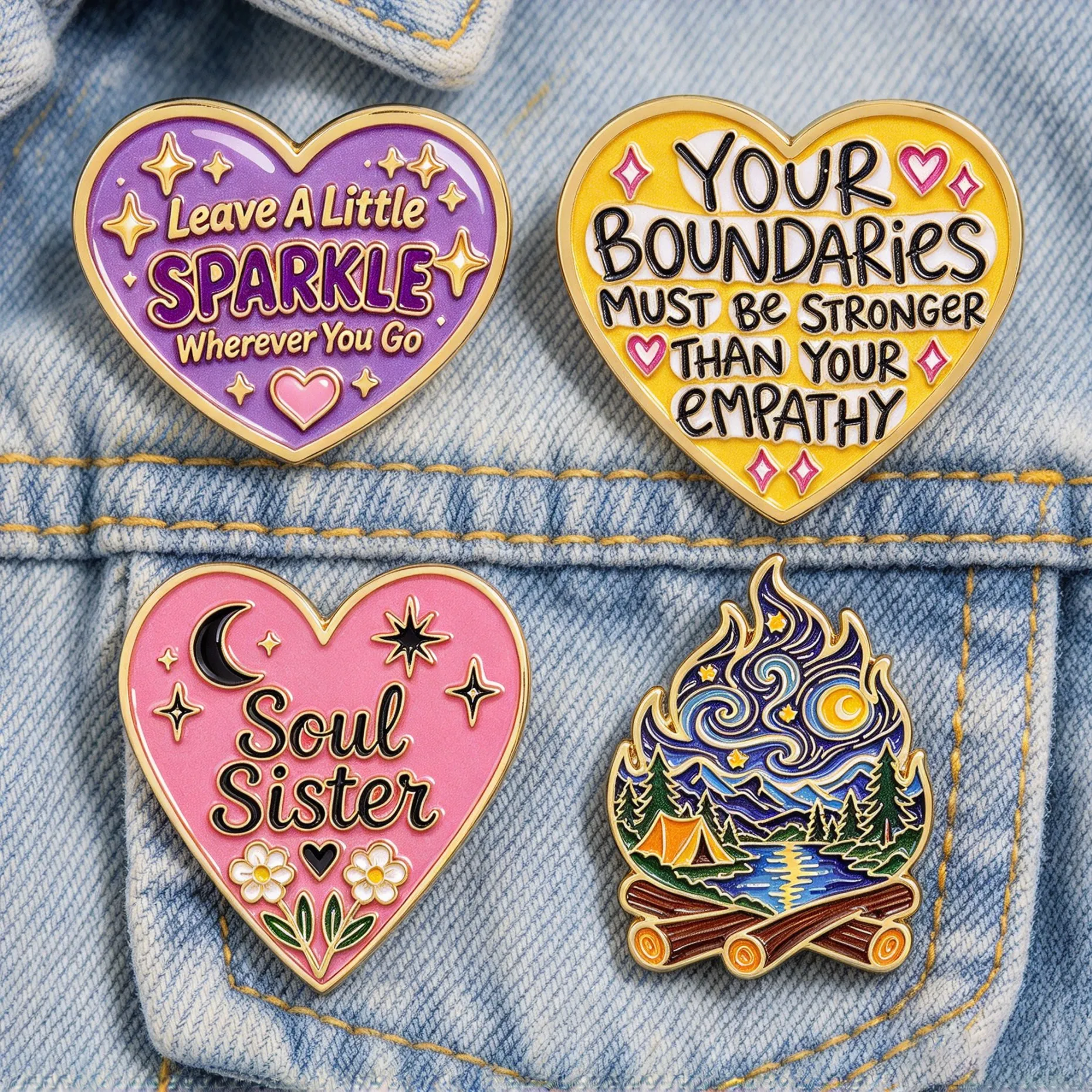 Heart Quote Enamel Pin Brooch Leave A Little Sparkle Soul Sister Starry Night Campfire Lapel Badge Backpack Hat Decor Gift