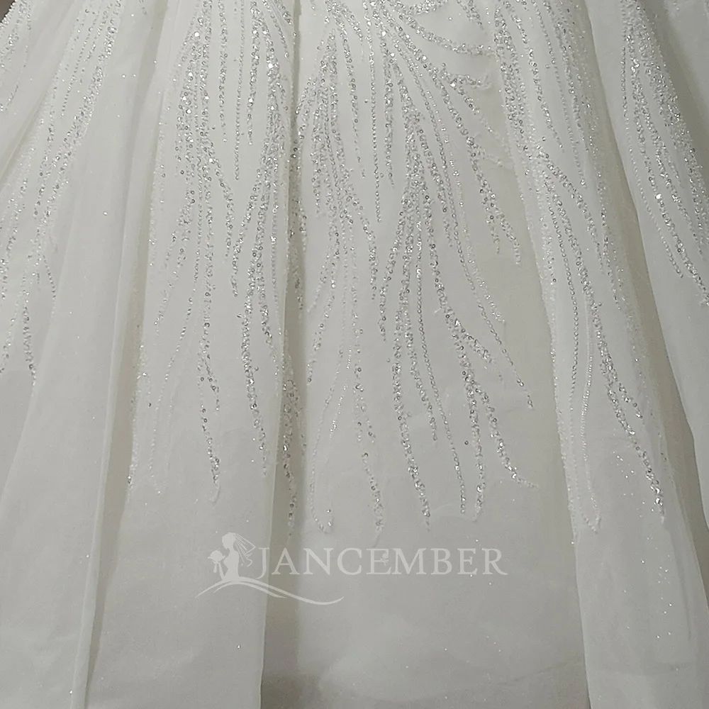 Neuheiten Oansatz Open Back Langarm Glänzende Prinzessin Ballkleid Brautkleider Mit Gericht Zug vestidos de novia boda