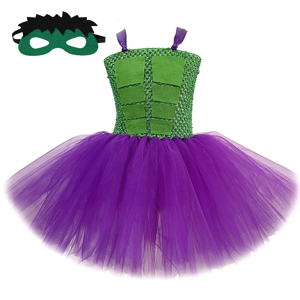 Halloween Little Girls Green&Purple  Mesh Princess Dress Children Cute Puffy Tutu Skirt Kids Stage Performance Show Tulle Outfit