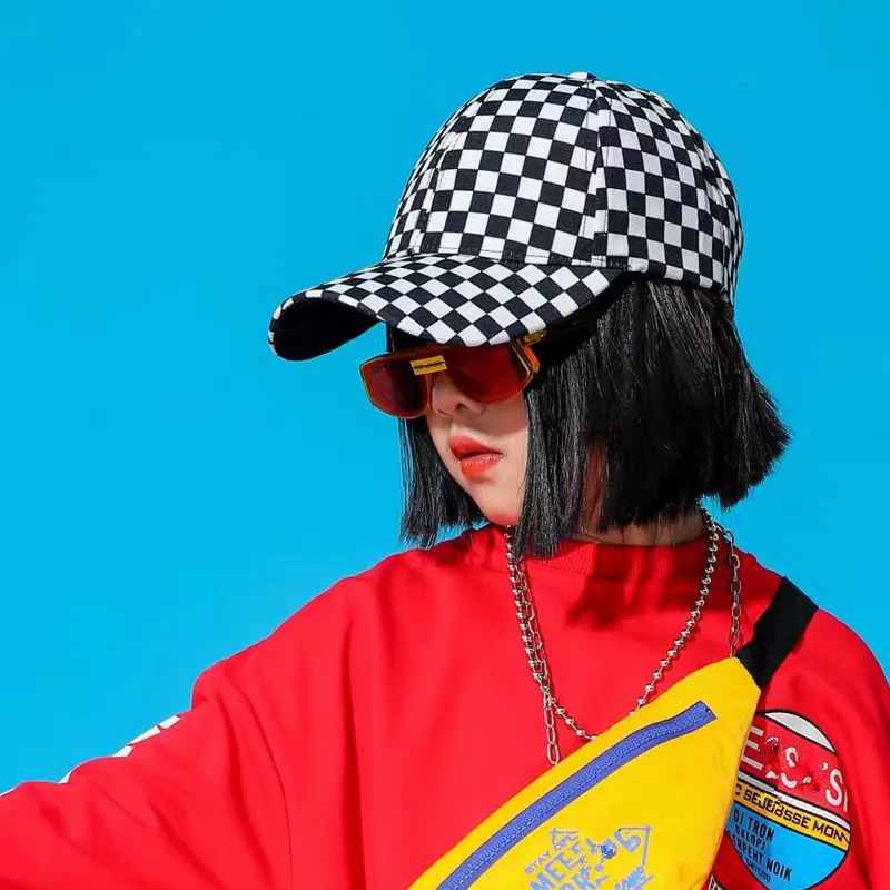 

2026 Black White Plaid Checkerboard Print Baseball Cap Women Men Harajuku Hip Hop Outdoor Sunscreen Adjustable Trucker Hat