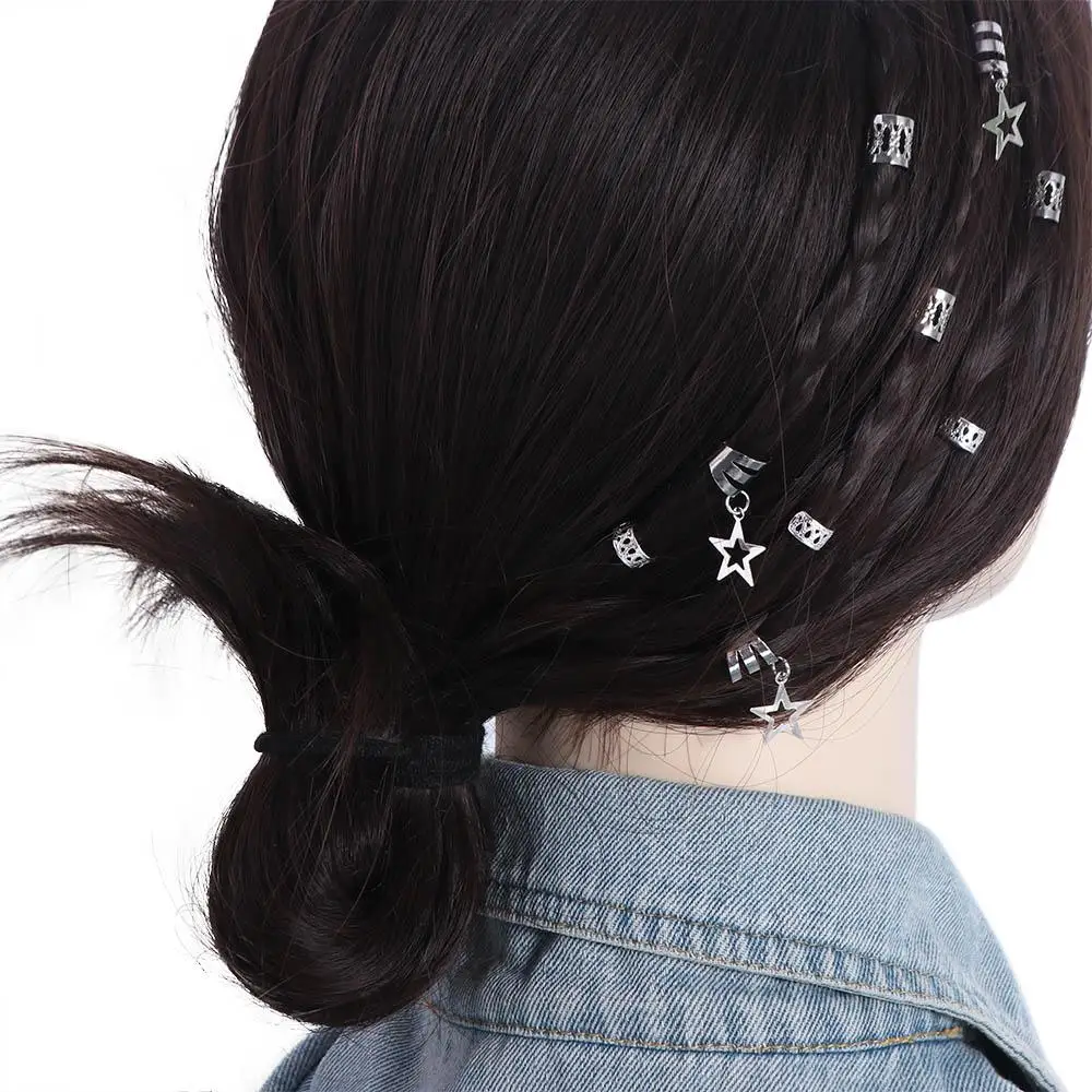 36pcs Dread Locks Star Decor Hair Ring Hair Braid Tubes Cuff Clips Hair Braiding Metal Cuffs Dirty Braids DIY Braided Hair Rope