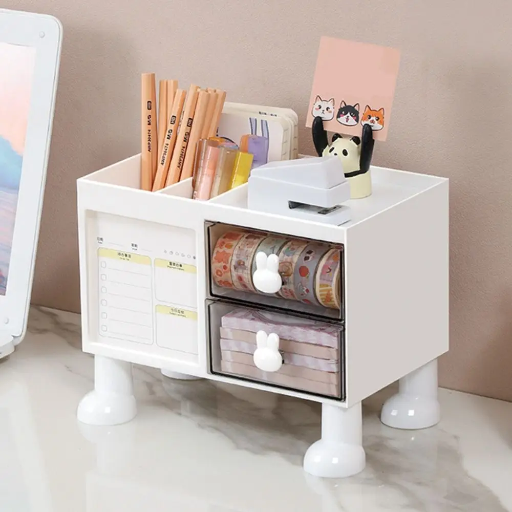 Durable Rabbit Handle Pen Holder High-capacity Drawer Pencil Storage Box Cute Detachable Stationery Organizer Office