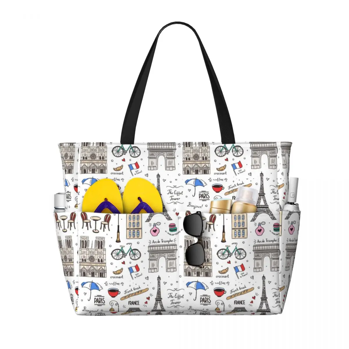 

Paris Pattern Colors Beach Tote Bag Sport Gym Yoga Duffle Large Tote Bag Women Travel Bag Fitness bag