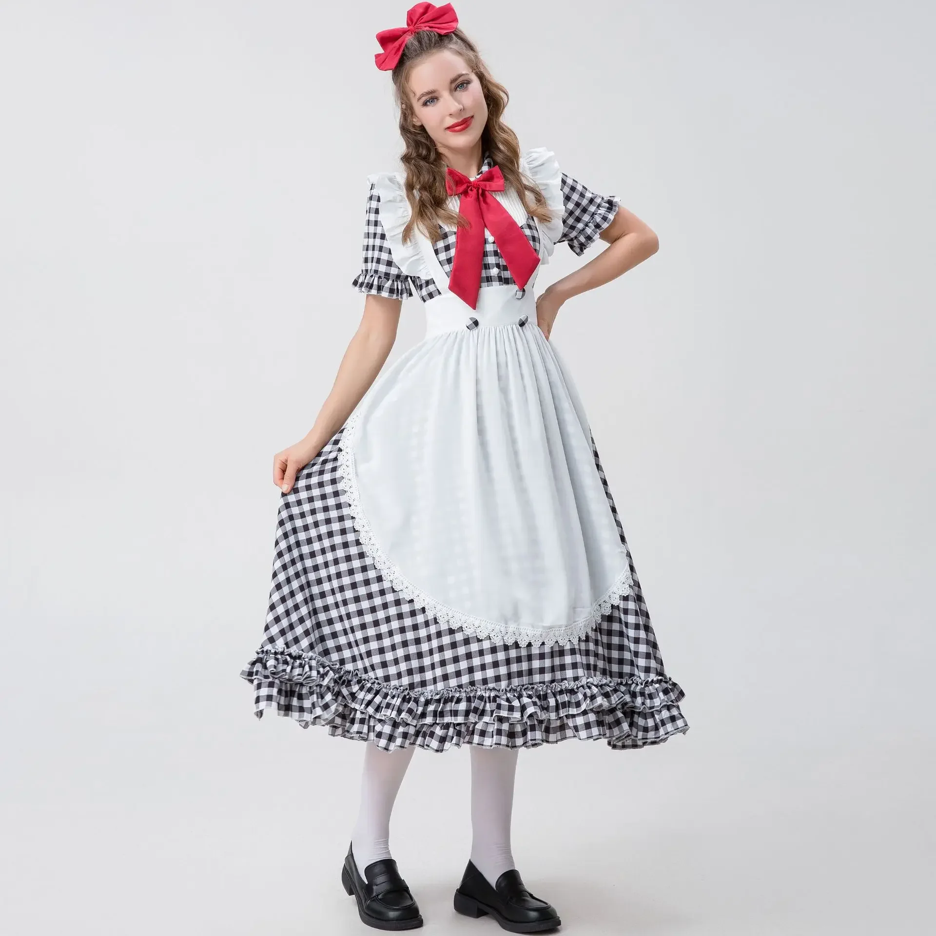 Halloween Farm Maid Dress Costume Checked Lace Oktoberfest Costume Maid Dress