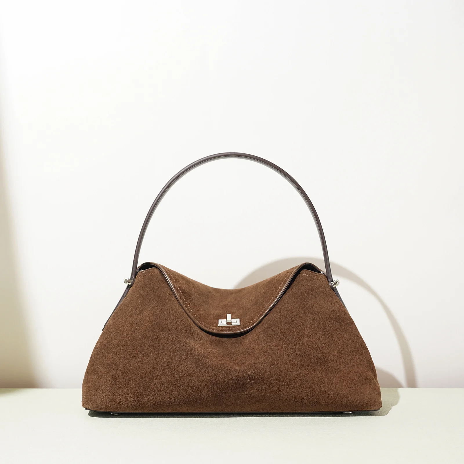 

2026 Autumn Winter All-match Bowling Tote All-match Matte Suede Cowhide Leather Women Shoulder Bag Coffee Purple Noble Handbag