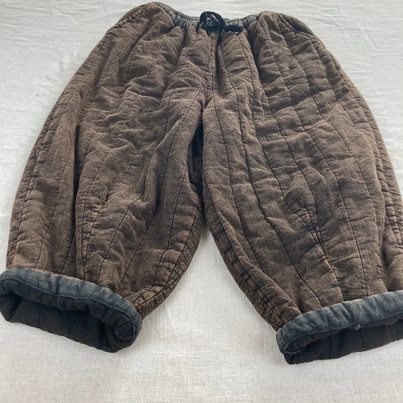 2025 جديد وصول الشتاء النساء الدافئة سميكة خمر الكاحل طول السراويل عادية فضفاض القطن الكتان مرونة الخصر سراويلي حريمي M197 #1