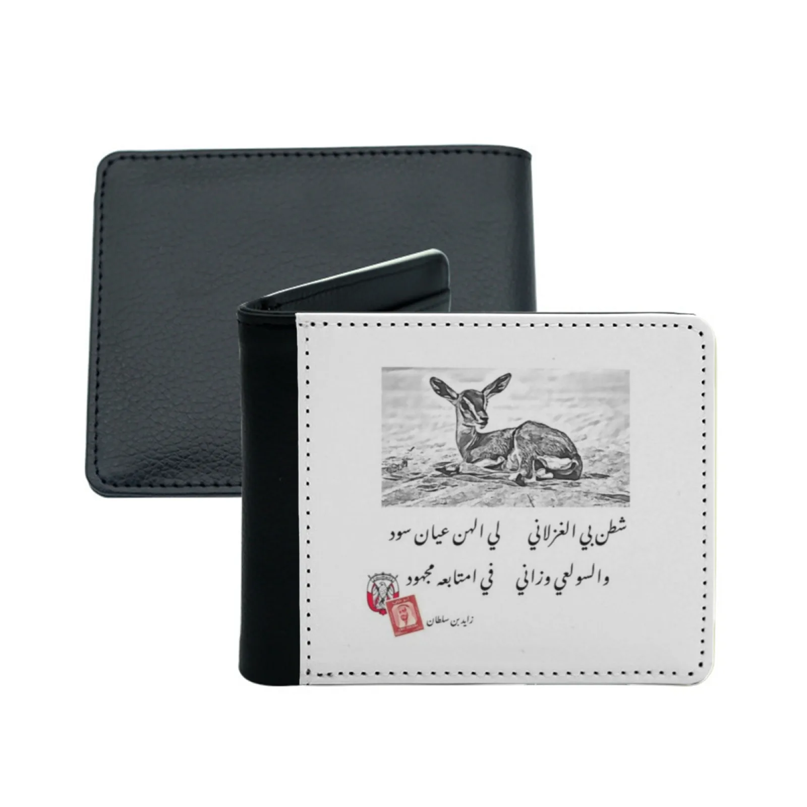 Carteira de couro masculina de cervo da Uae, porta-cartões de crédito/idencial, bolsa de dinheiro, bolsas curtas masculinas, cervo da Uae, a poesia de Sheikh Zayed Bin