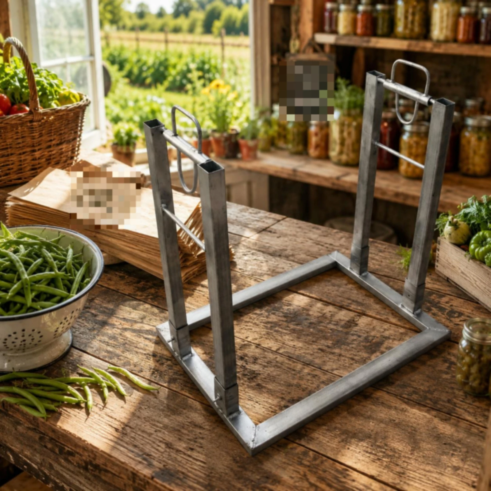 Vegetable Bag Frame Rectangular Base Metal Packing Stand Bean Bag Holder Square Tube Legs Farm Tool Welded