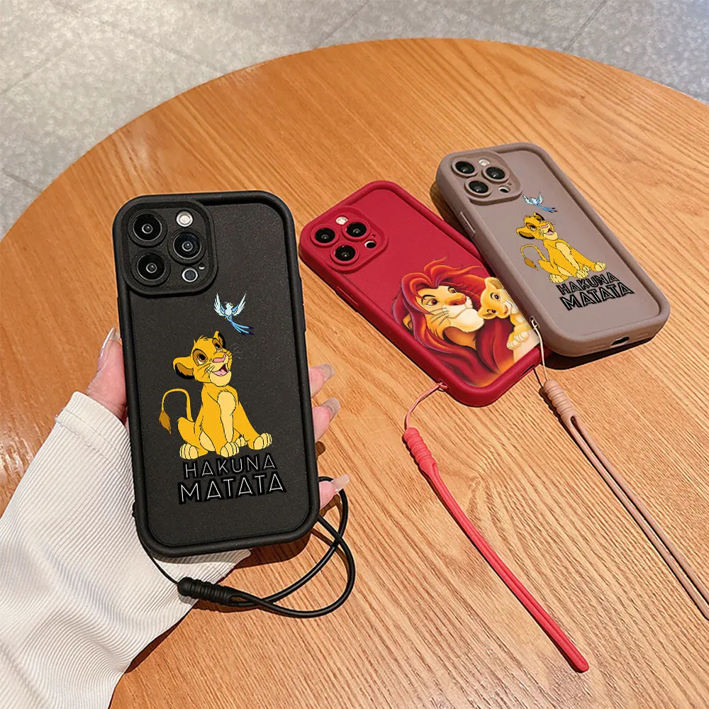 Cartoon Hakuna Matata The Lion King Phone Case for IPhone 15 14 13 12 11 Pro Max Mini XR XS X 8 Plus Soft Cover With Hand Strap