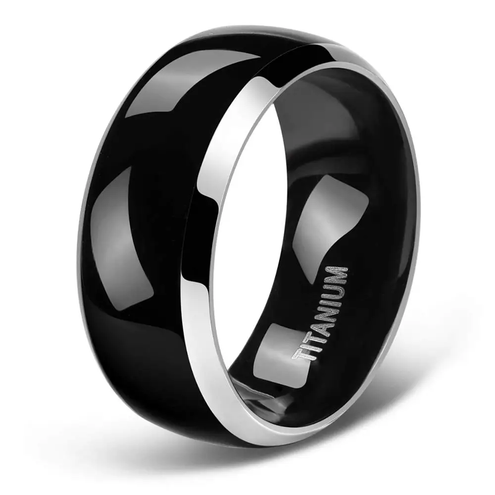 Tigrade 4/6/8mm Titanium Rings Black Dome Polished Wedding Engagement Band Stylish For Men Women Gifts Lover Couple Jewelry