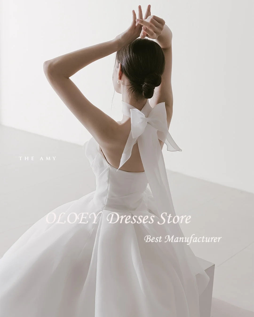 OLOEY 2026 Corea Avorio A-Line Abiti da sposa con lacci Garona Formato personalizzato Increspato Lace-up Increspato Corea Abiti da sposa