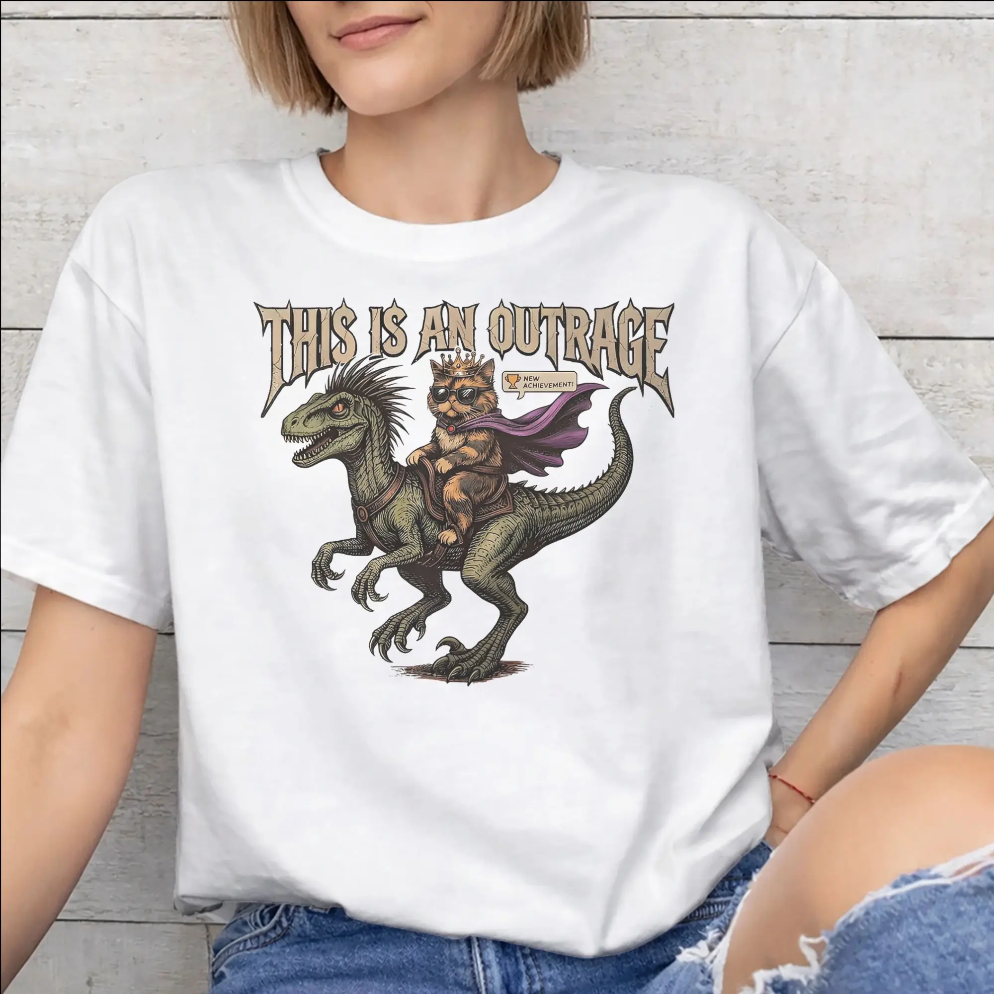 Men Women Fashion This Is An Outrage Princess Donut Cat  T Shirt Tee 100% Cotton  T-shirts Clothing