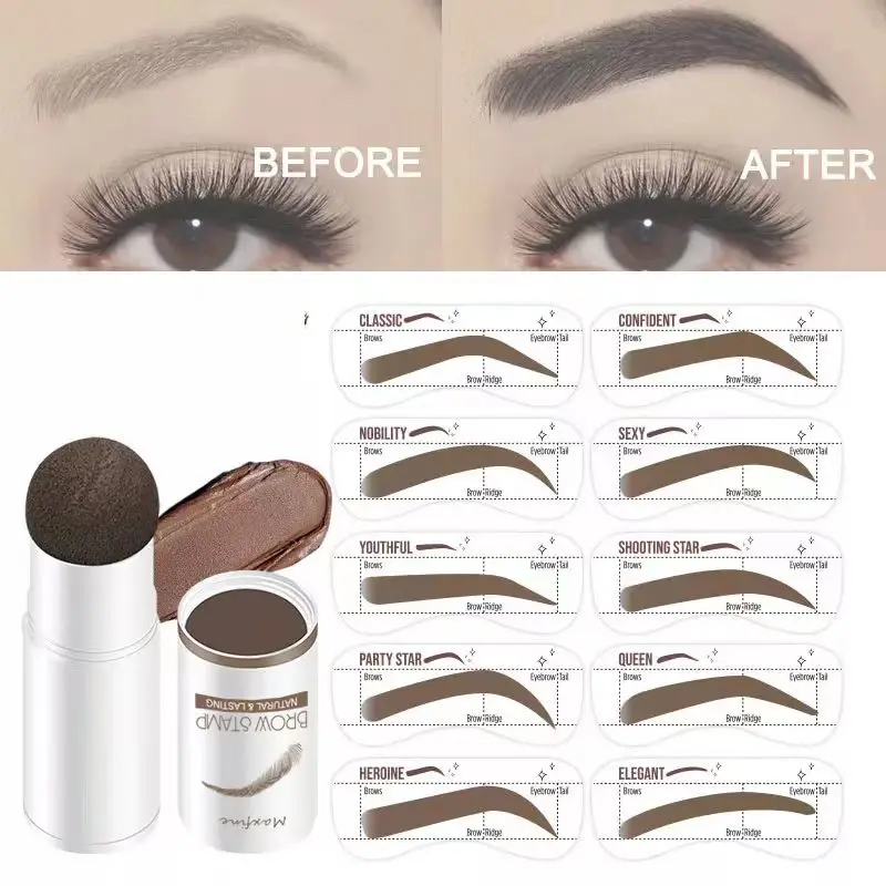 Eye-Brow Stamp Stencil Kit Waterproof Brow Stamp Shaping Kit Eyebrow Definer Eyebrow Filling Powder Stamp Women Makeup Tools