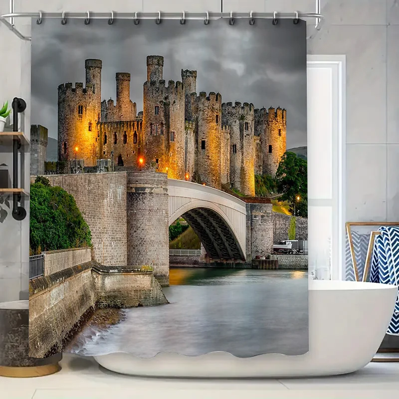 خمر جسر المشهد دش الستار القوطية نهر سيتي سكيب نسيج الحمام ديكور فني ديكور المنزل الجدار الشنق