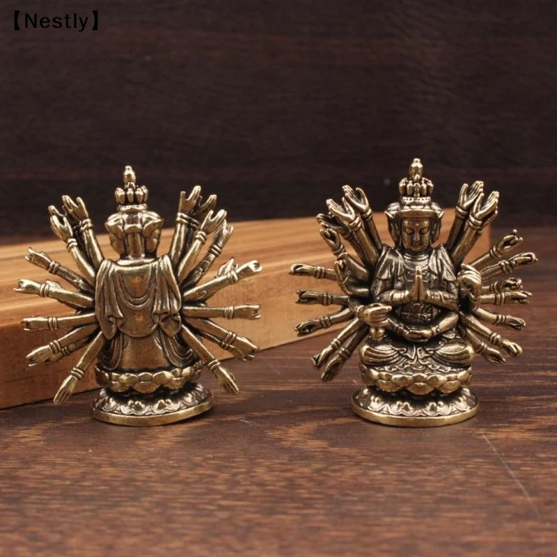 1Pcs Avalokitesvara Guanyin Altar Statue Retro Brass Thousand-hand Bodhisattva Buddha Statue Home Temple Decor Buddhist〔Nest〕