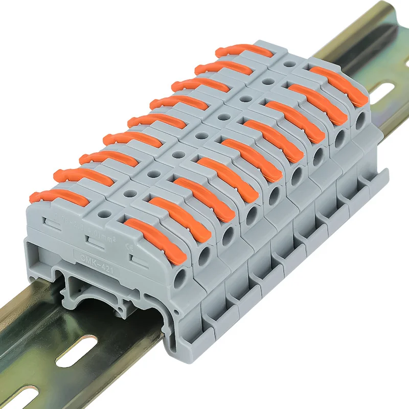 10Pcs Push-In Wire Connector 2.5mm², Single Circuit Terminal Block With Orange Lever For DIN Rail Mounting