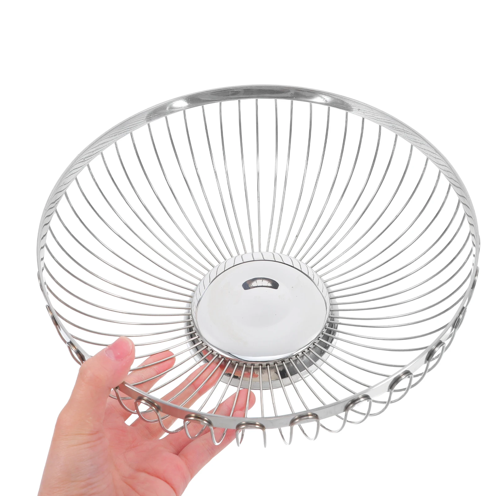 

Stainless Steel Fruit Basket Vegetable Kitchen Wire Egg Bread Storage 26cm Large Capacity Metal Container Home Hotel Picnic